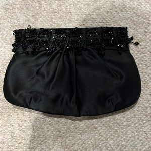 Black satin and beaded vintage clutch